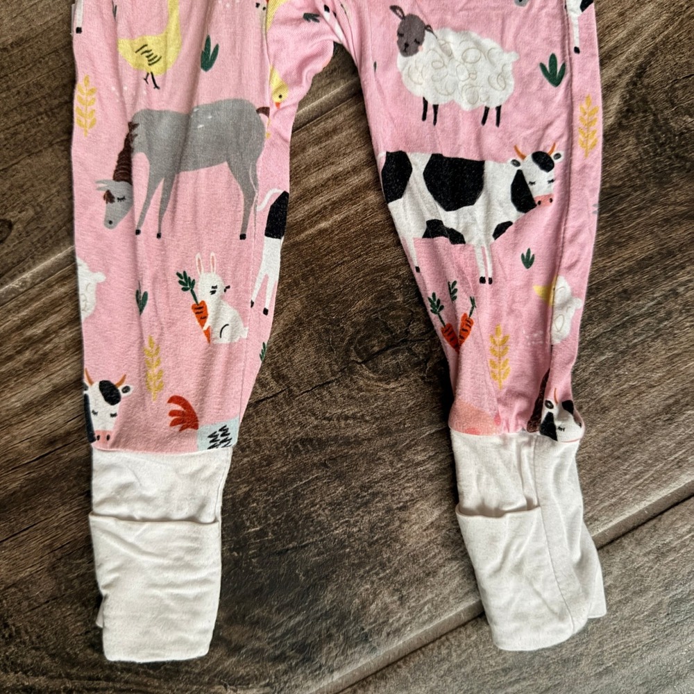 Little Sleepies Pink Farm Animals Bamboo Viscose Zippy,0-3 mo - Picture 6 of 6